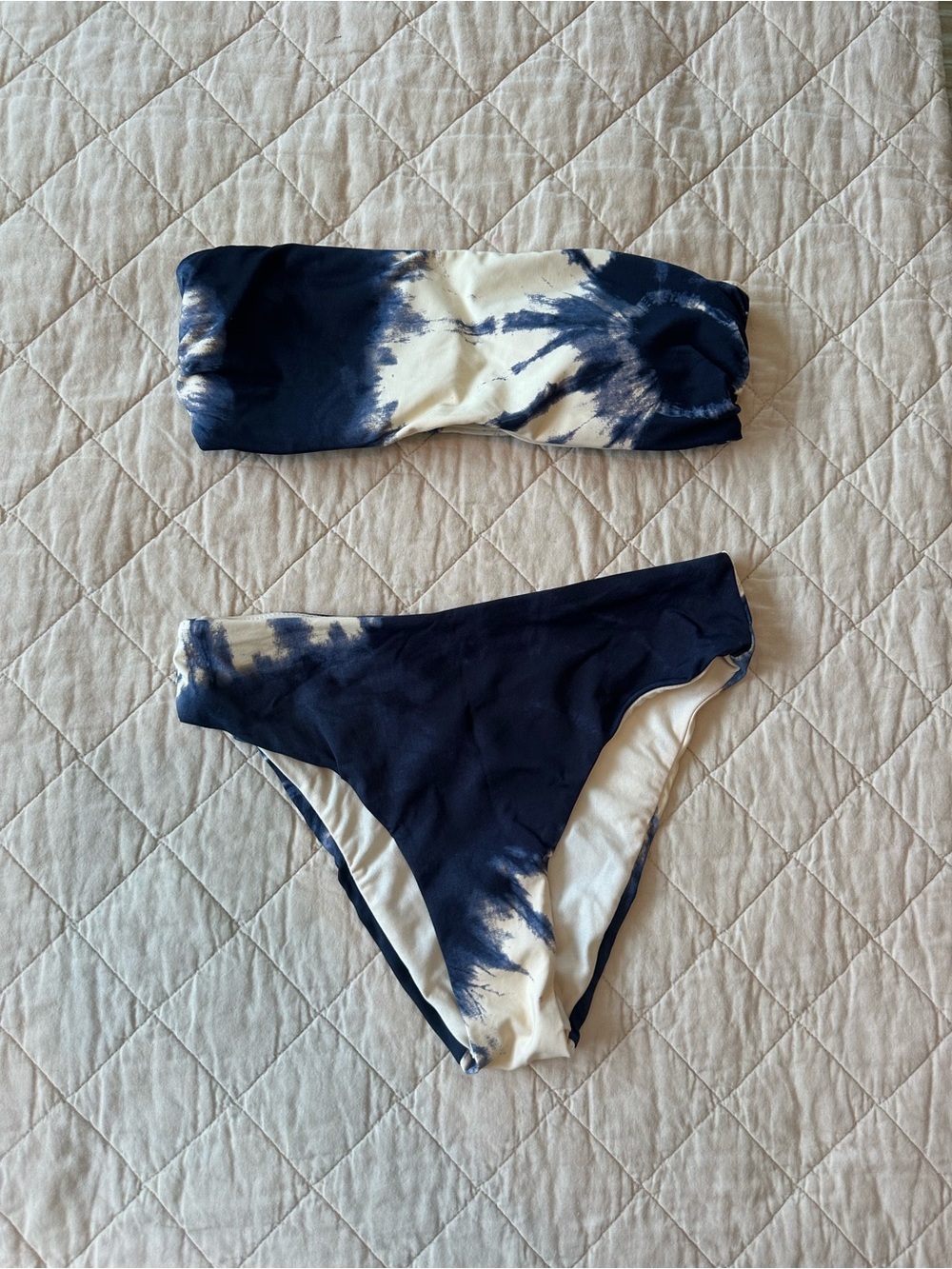 Envya Tie-Dye Navy & White Bandeau Bikini Set